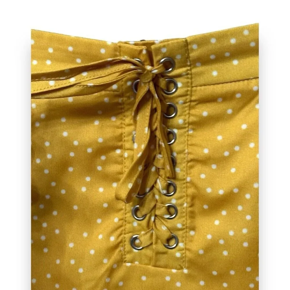 Revolve By The Way Esme Polka Dot Yellow Ruffle Mini Skirt XXS Lace Up Front